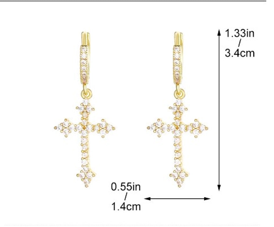 1 pair vintage style cross plating copper drop earrings