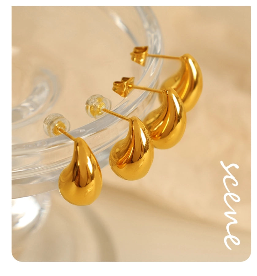 1 Pair IG Style Elegant Water Droplets Polishing 304 Stainless Steel 18K Gold Plated Ear Studs