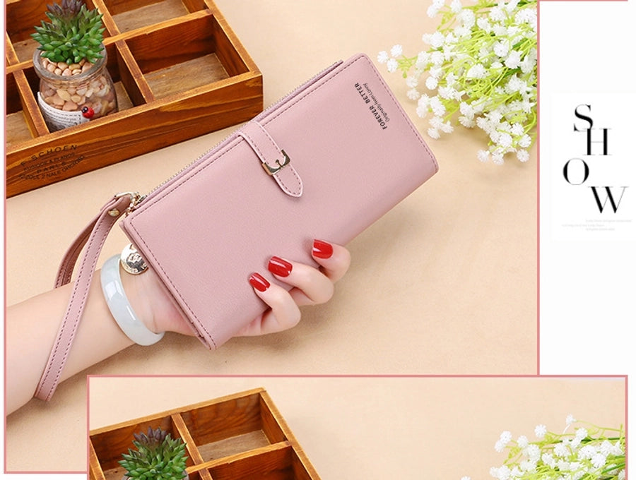 Women's Solid Color Pu Leather Buckle Wallets