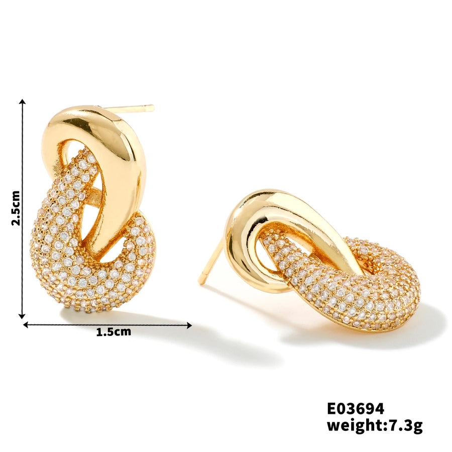 New French Vintage Style Copper Earrings Studded with Zircon Stud Earrings Simple Fashion Temperament Senior Female Ear Rings