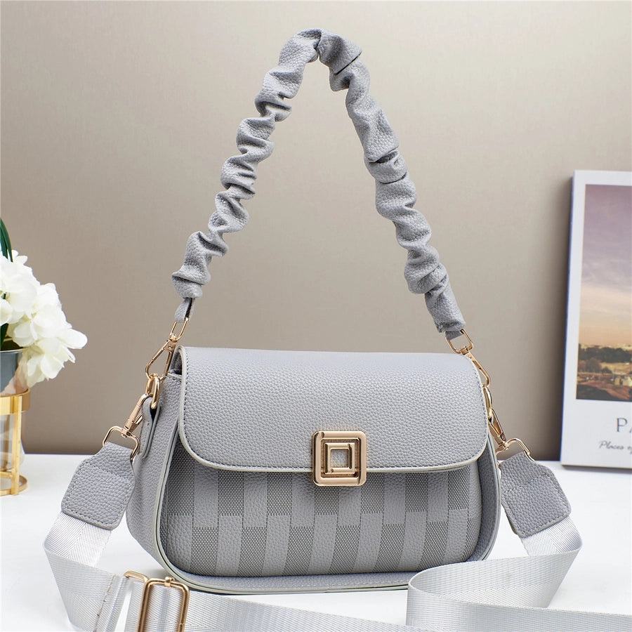 Women's Medium PU Solid Color Elegant Streetwear Sewing Thread Square Zipper Square Bag