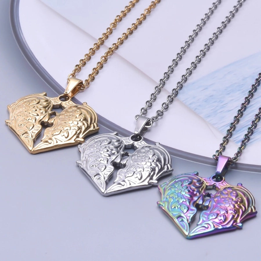 Jewelry IG Style Simple Style Heart Shape Wings 304 Stainless Steel 18K Gold Plated Hollow Out Pendant Necklace Necklace Pendant