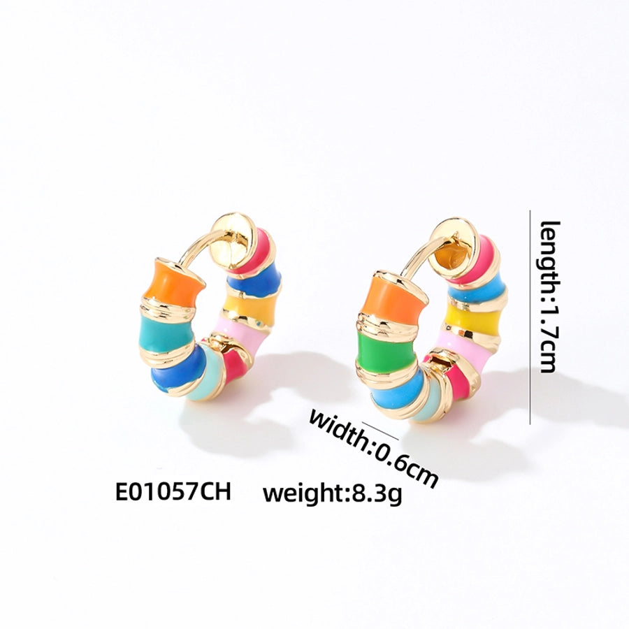 1 Pair IG Style Simple Style Multicolor Stripe Enamel Plating Copper Hoop Earrings