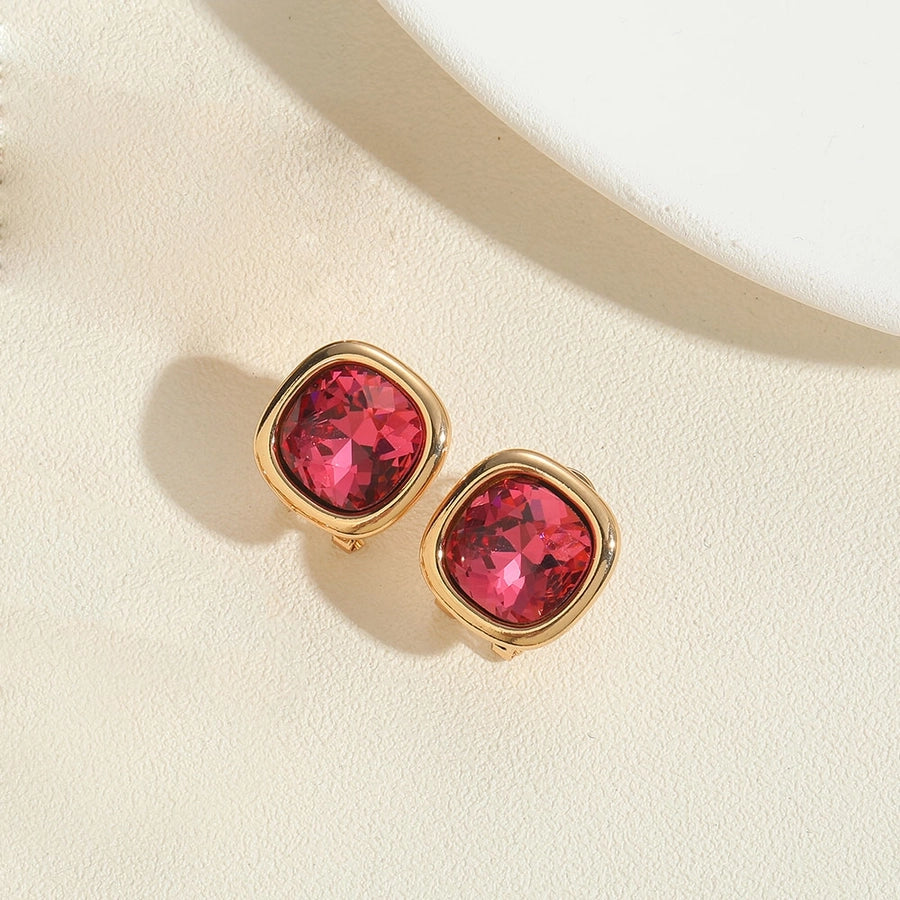 1 Pair Vintage Style Simple Style Commute Square Inlay Copper Acrylic Zircon 14K Gold Plated Ear Studs