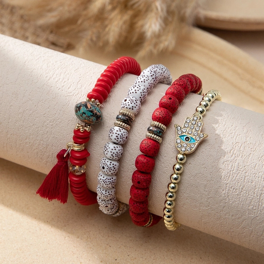 bohemian geometric mixed materials beaded artificial pearls shell bracelets