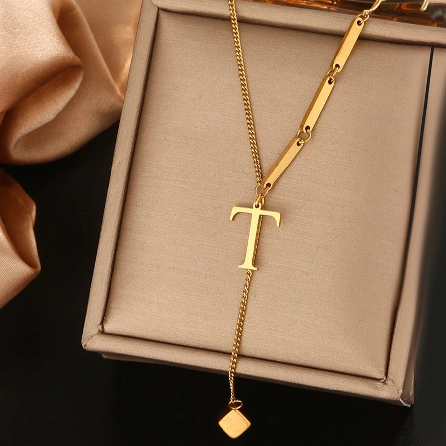 Jewelry Simple Style Artistic Letter 201 Stainless Steel 18K Gold Plated Pendant Necklace