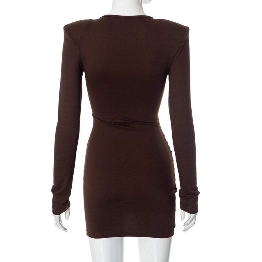 Women's Sheath Dress Sexy Round Neck Pleated Long Sleeve Solid Color Above Knee Holiday Banquet