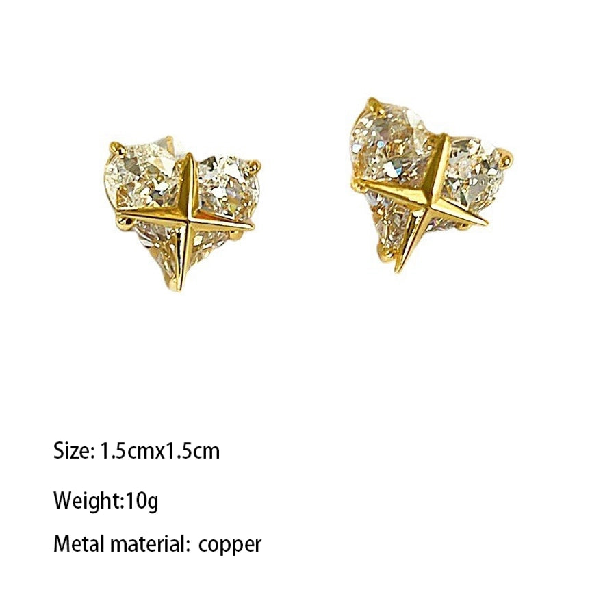 1 Pair IG Style Classic Style Shiny Star Heart Shape Inlay Copper Brass Zircon Gold Plated Ear Studs