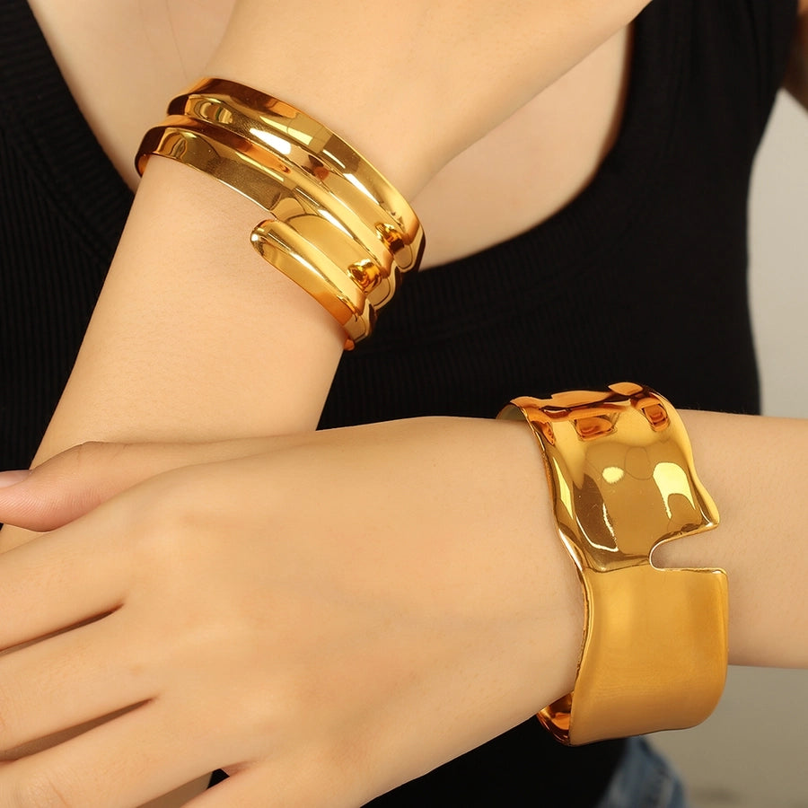 IG Style Exaggerated Irregular Solid Color 304 Stainless Steel 18K Gold Plated Bangle In Bulk