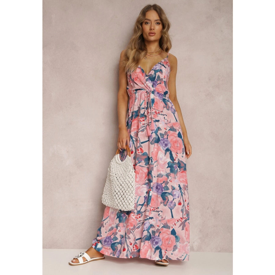 Women's Sheath Dress Streetwear V Neck Sleeveless Flower Maxi Long Dress Holiday