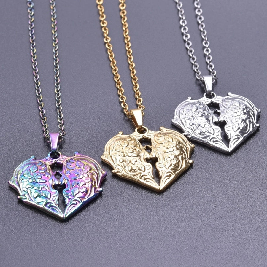 Jewelry IG Style Simple Style Heart Shape Wings 304 Stainless Steel 18K Gold Plated Hollow Out Pendant Necklace Necklace Pendant