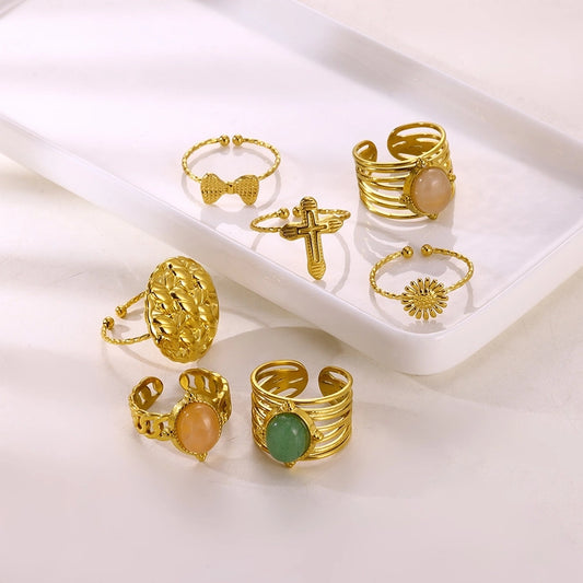 Jewelry Casual Vintage Style Streetwear Cross 304 Stainless Steel 18K Gold Plated Open Rings