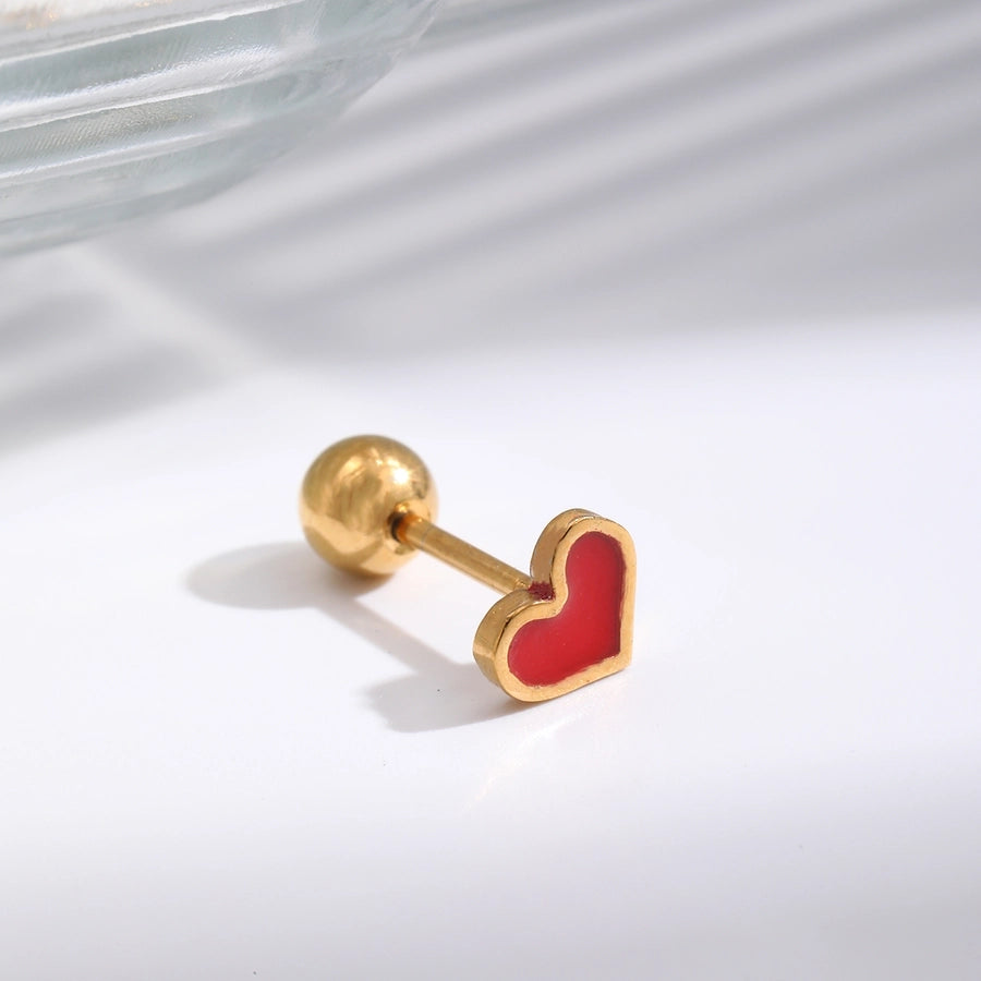 1 Piece IG Style Geometric Letter Heart Shape Enamel 304 Stainless Steel 18K Gold Plated Ear Studs