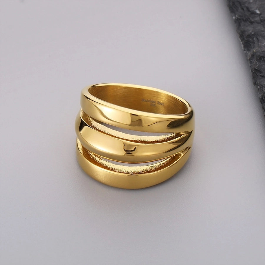 Jewelry Simple Style Solid Color Titanium Steel 18K Gold Plated Hollow Out Rings - CEJEW