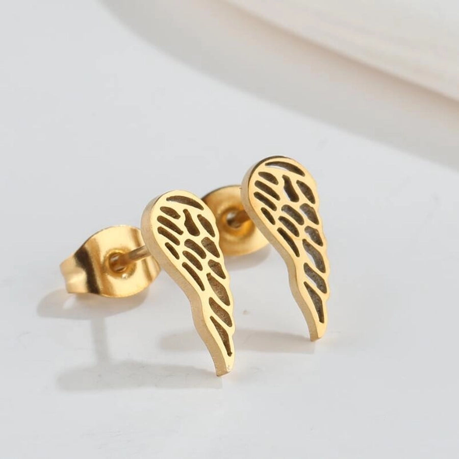 1 pair fashion star moon wings titanium steel asymmetrical plating hollow out ear studs - CEJEW