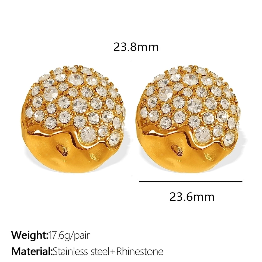 1 Pair IG Style French Style Shiny Round Polishing Inlay 304 Stainless Steel Artificial Gemstones Artificial Pearls 18K Gold Plated Ear Studs