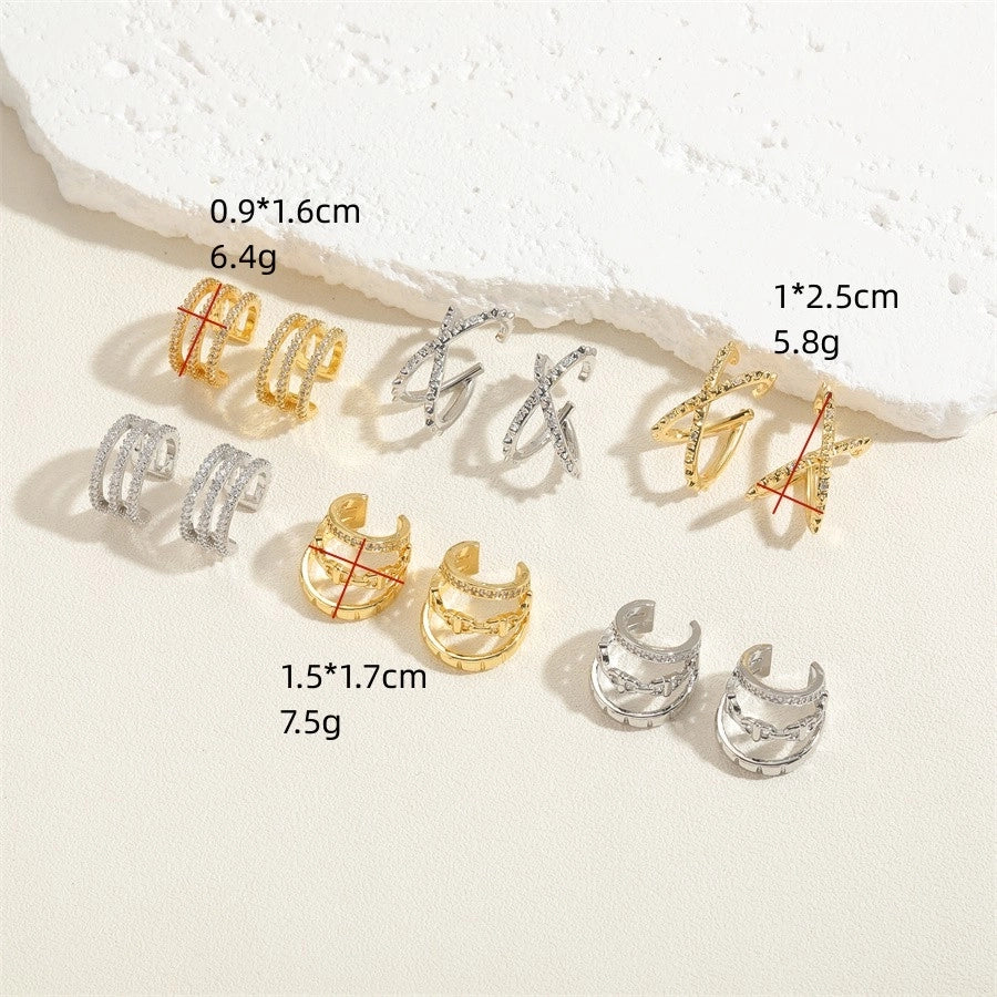 1 pair casual sweet shiny geometric plating inlay copper zircon 14k gold plated white gold plated ear cuffs