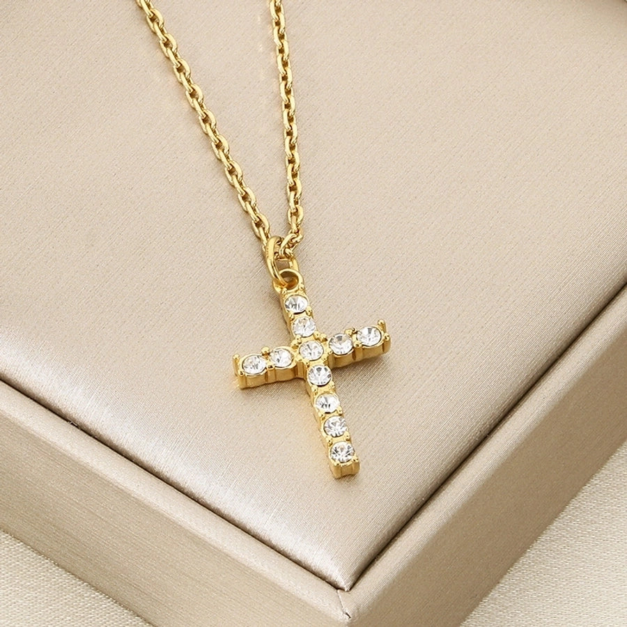 Jewelry Vintage Style Cross 304 Stainless Steel 18K Gold Plated Stainless Steel Necklaces