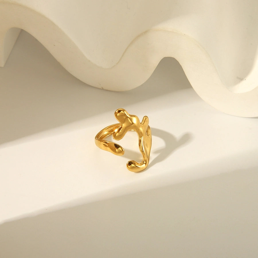 Jewelry Simple Style Irregular Solid Color Bow Knot 304 Stainless Steel 18K Gold Plated Open Rings