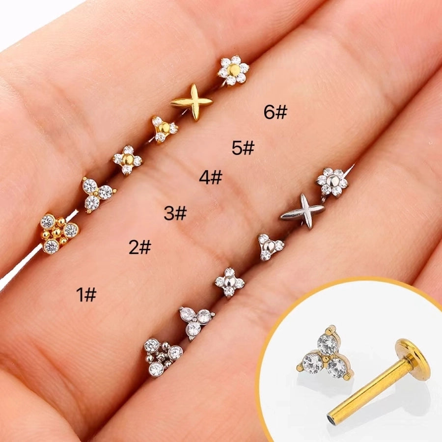 1 Piece Lip Rings Simple Style Classic Style Cross Flower 316L Stainless Steel  Polishing Zircon 18K Gold Plated Lip Rings Ear Cartilage Rings & Studs Nose Rings & Studs