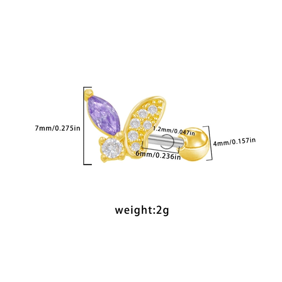 1 Piece Elegant Cute Luxurious Moon Heart Shape Butterfly Inlay 316 Stainless Steel  Copper Rhinestones Glass Zircon Gold Plated Cartilage earrings