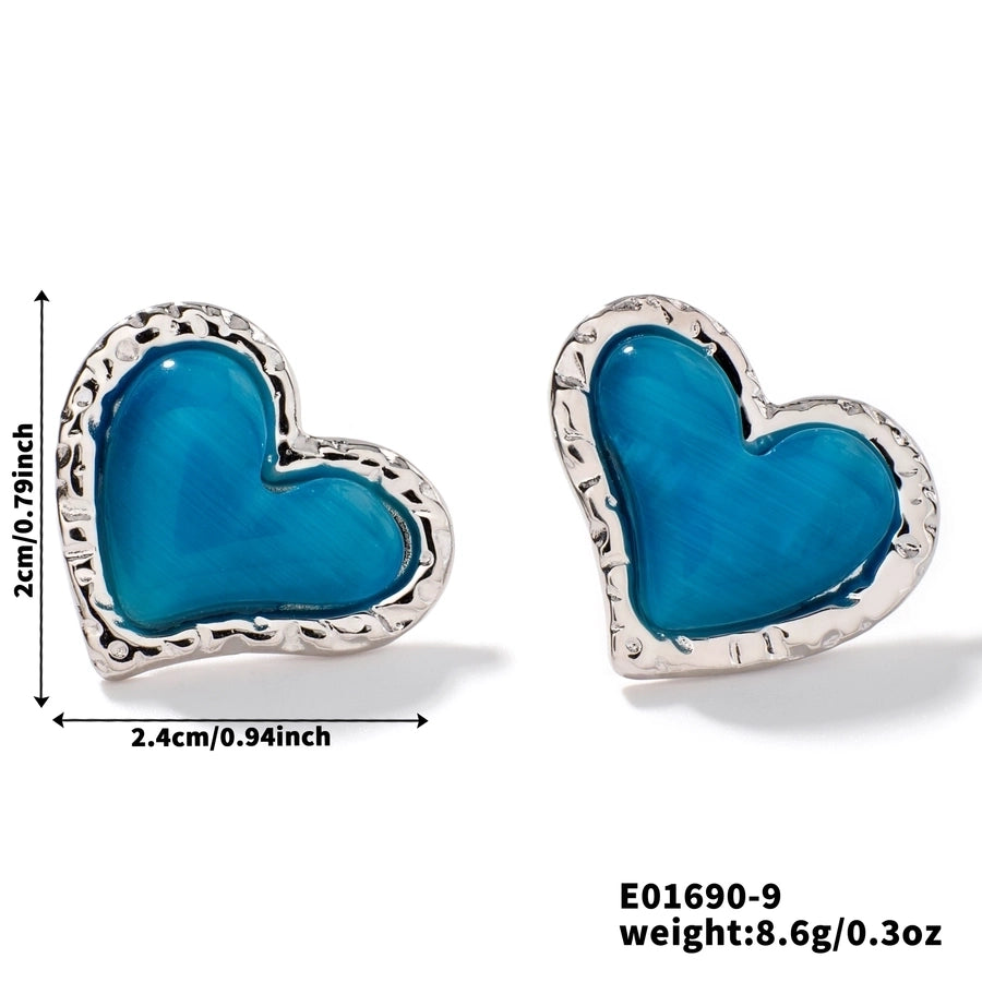 1 Pair Glam Sweet Simple Style Heart Shape Inlay 304 Stainless Steel Natural Stone K Gold Plated Rhodium Plated Ear Studs