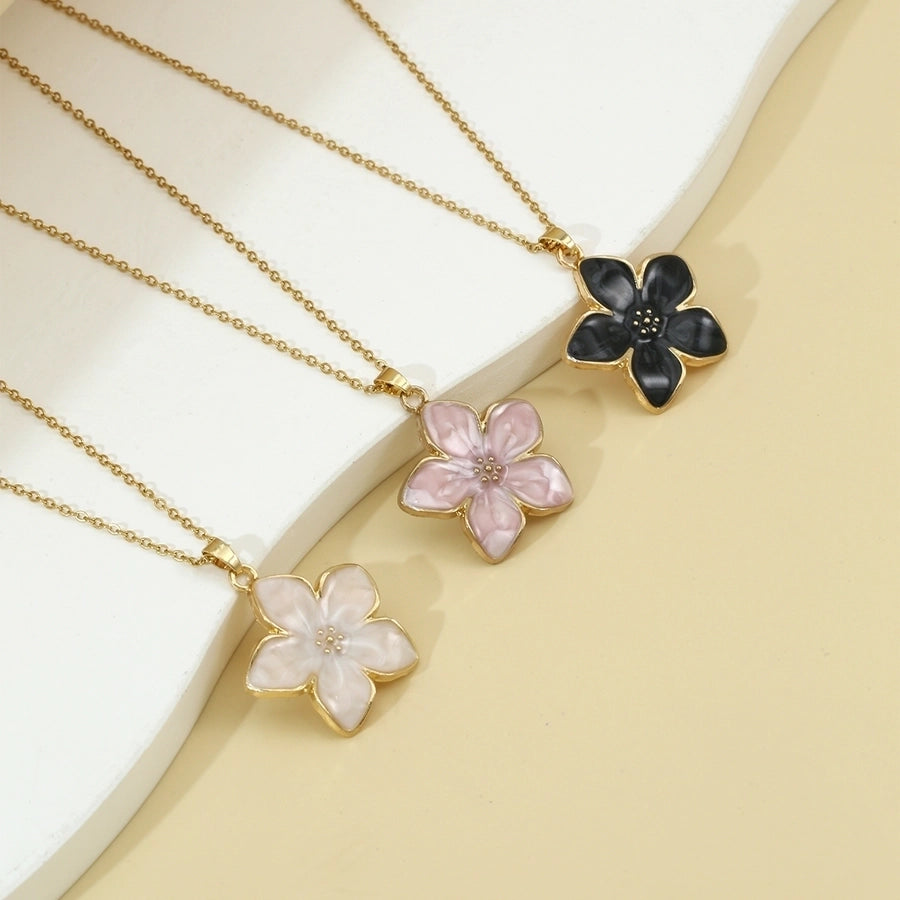 Elegant Sweet Flower K Gold Plated 304 Stainless Steel Alloy  Pendant Necklace