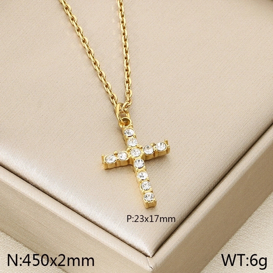 Jewelry Vintage Style Cross 304 Stainless Steel 18K Gold Plated Stainless Steel Necklaces