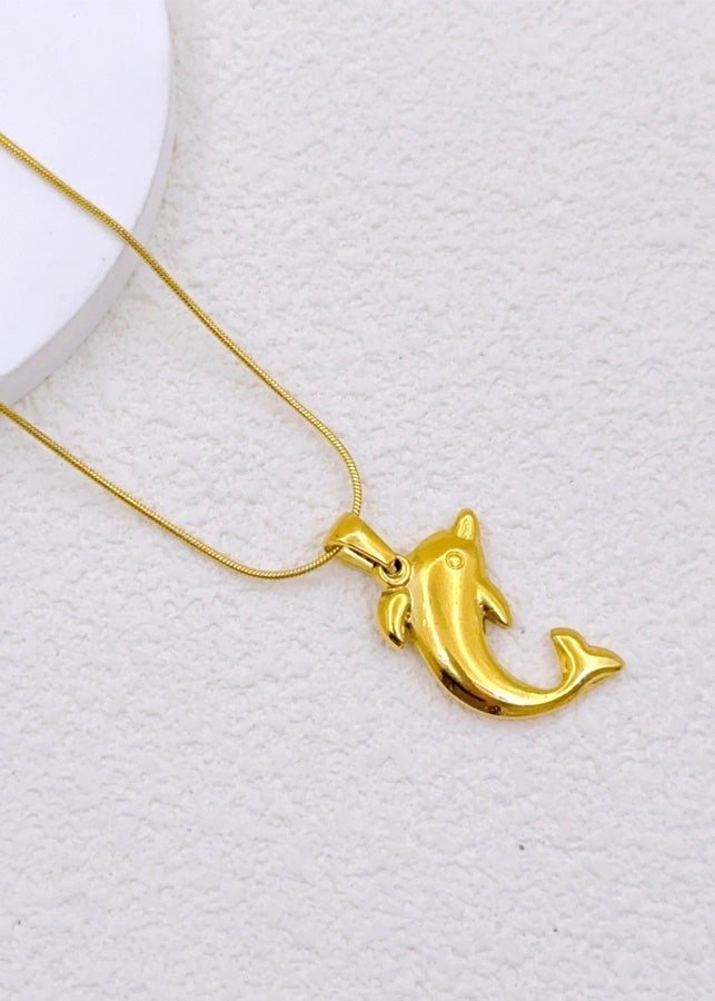 Jewelry Casual Vacation Classic Style Dolphin Heart Shape 304 Stainless Steel Pendant Necklace