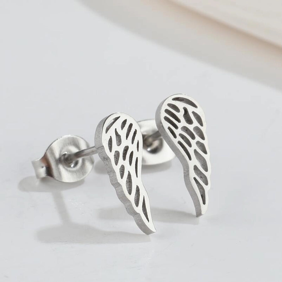 1 pair fashion star moon wings titanium steel asymmetrical plating hollow out ear studs - CEJEW