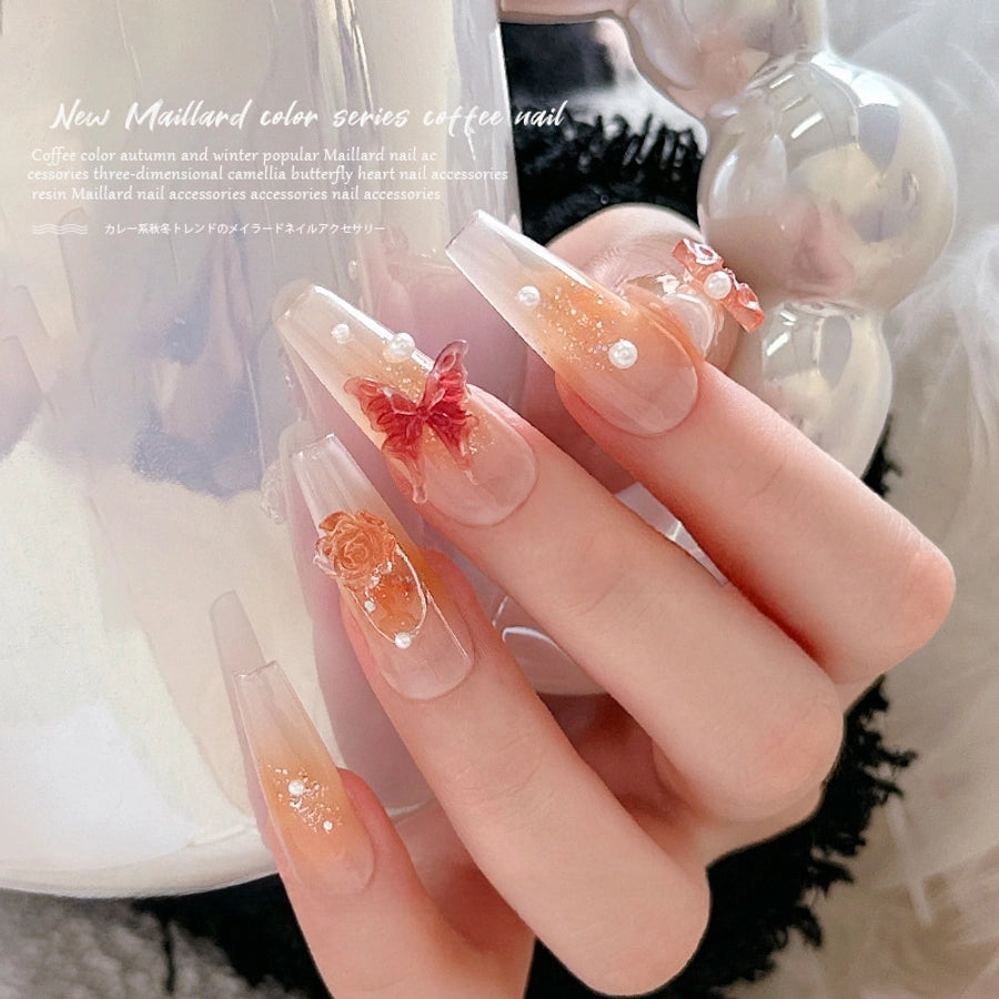 Pieces Internet Celebrity Style Maillard Coffee Color Nail Art Decorations Resin Bowknot Ice Transparent Camellia Autumn/winter