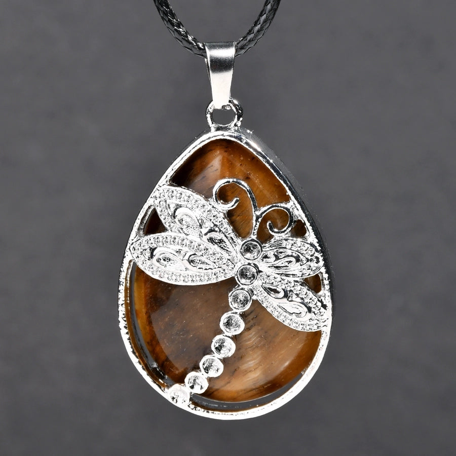 Modern Style Simple Style Butterfly natural stone Leather rope Pendant Necklace In Bulk