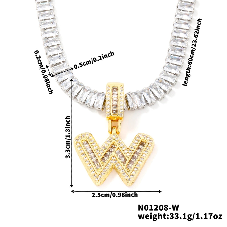 Copper K Gold Plated Inlay Letter Zircon Pendant Necklace