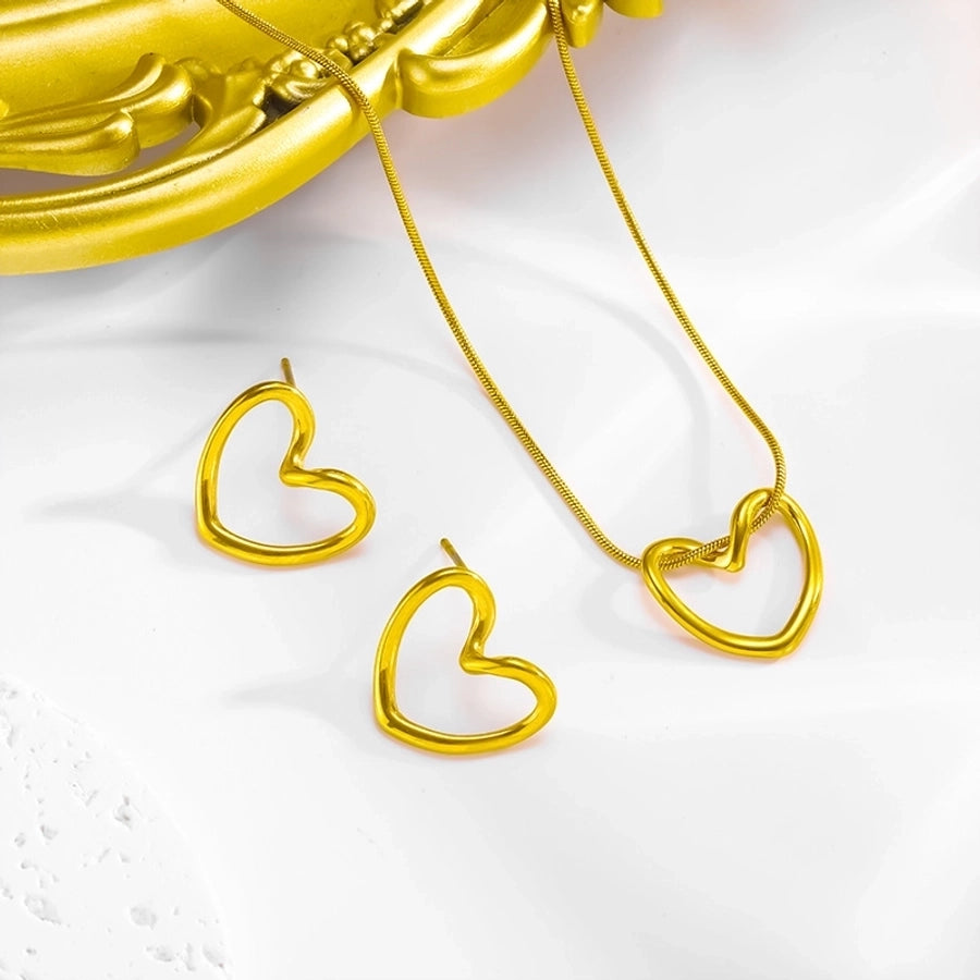 Jewelry Elegant Simple Style Commute Heart Shape 304 Stainless Steel 18K Gold Plated Earrings Necklace