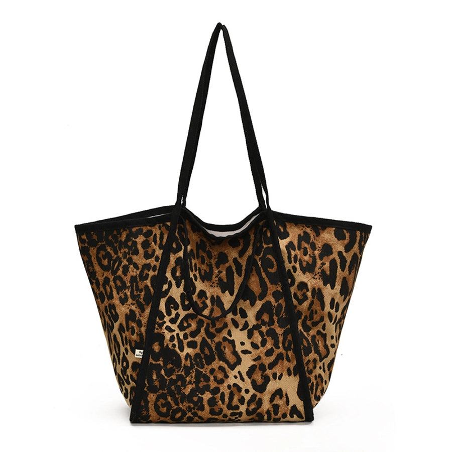 Women's Canvas Leopard Vintage Style Square Open Tote Bag