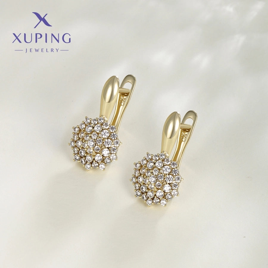 1 Pair XUPING Sweet Simple Style Flower Inlay Copper Artificial Gemstones 18K Gold Plated Drop Earrings