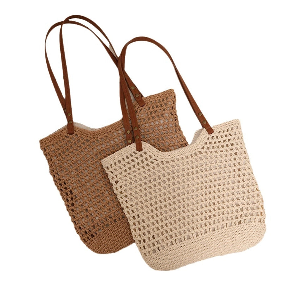 Women's Medium Cotton Solid Color Elegant Streetwear Weave Square Zipper Straw Bag