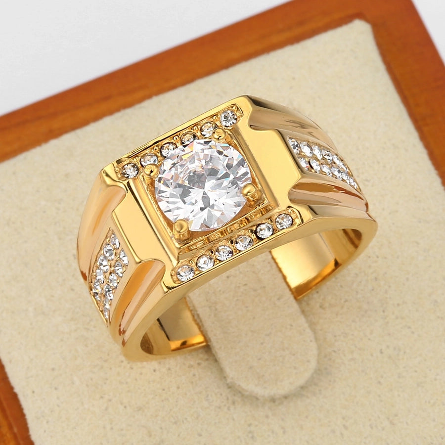 Jewelry Elegant Geometric 304 Stainless Steel Zircon 18K Gold Plated Rings