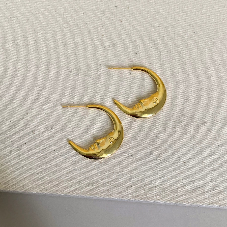 1 Pair Elegant Streetwear Moon Plating Carving 304 Stainless Steel Copper 18K Gold Plated Ear Studs - CEJEW