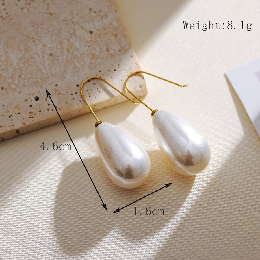 1 Pair Elegant Luxurious Queen Geometric Inlay 304 Stainless Steel Artificial Pearls 18K Gold Plated Drop Earrings