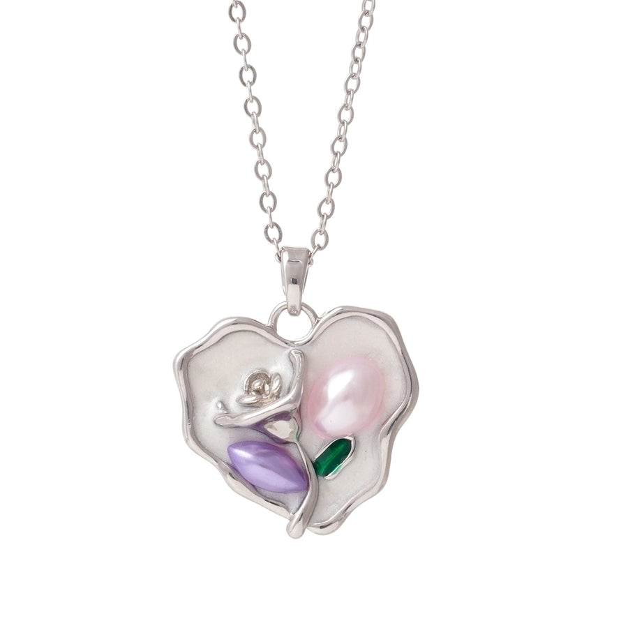 Jewelry Elegant Water Droplets Heart Shape Rose 304 Stainless Steel Copper Pearl White Gold Plated Gold Plated Enamel Plating Inlay Pendant Necklace