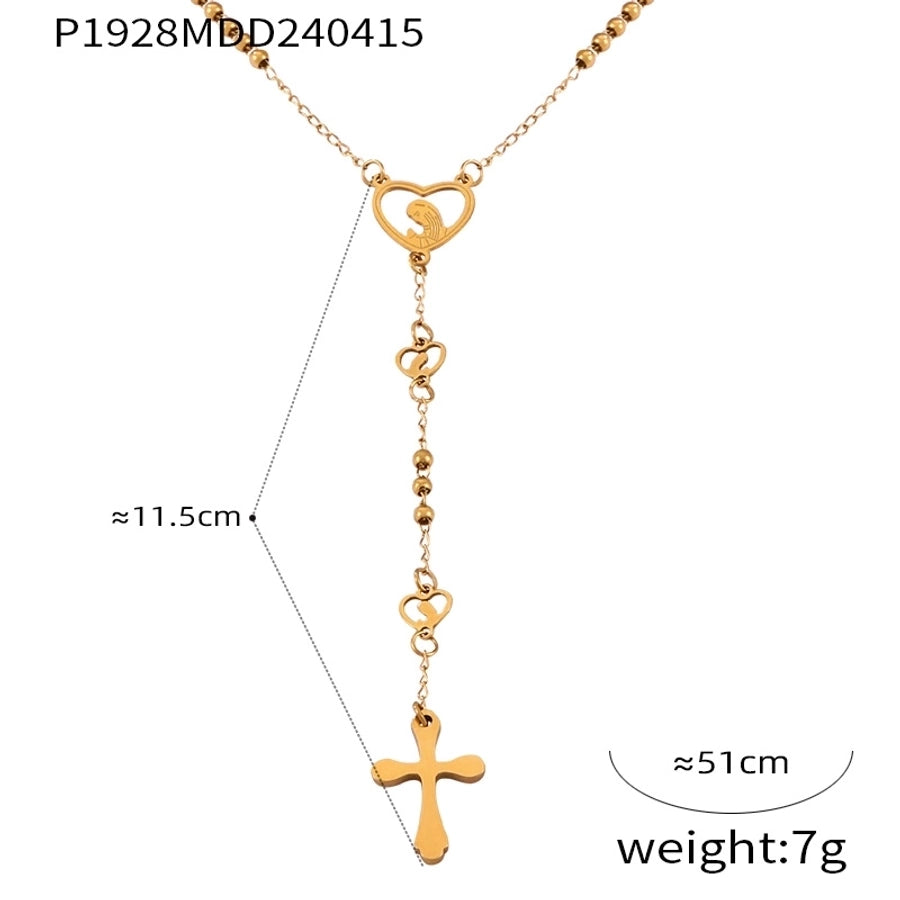 304 Stainless Steel 18K Gold Plated Casual Retro Simple Style Plating Cross Round Heart Shape Long Necklace - CEJEW