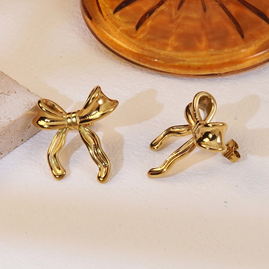 1 Pair Sweet Simple Style Bow Knot Plating 304 Stainless Steel 18K Gold Plated Ear Studs