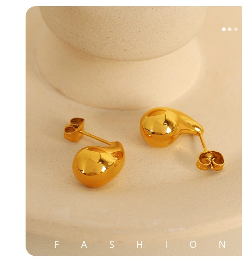 1 Pair IG Style Elegant Water Droplets Polishing 304 Stainless Steel 18K Gold Plated Ear Studs