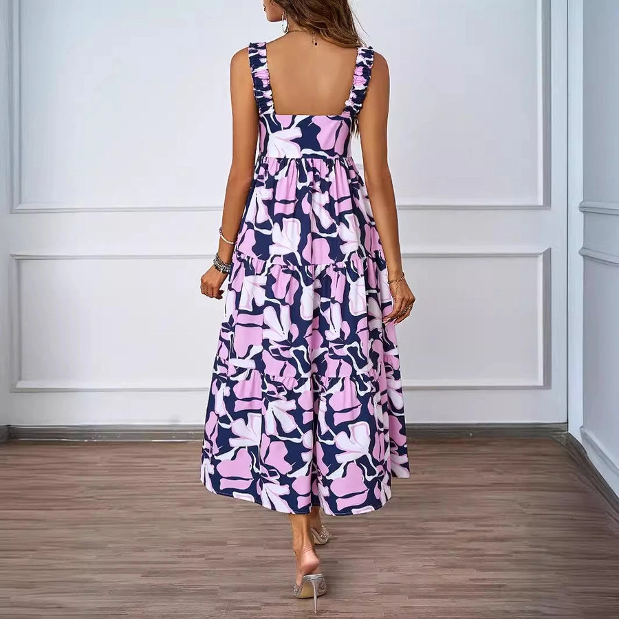 Women's Strap Dress Vacation Strap Printing Sleeveless Printing Midi Dress Holiday