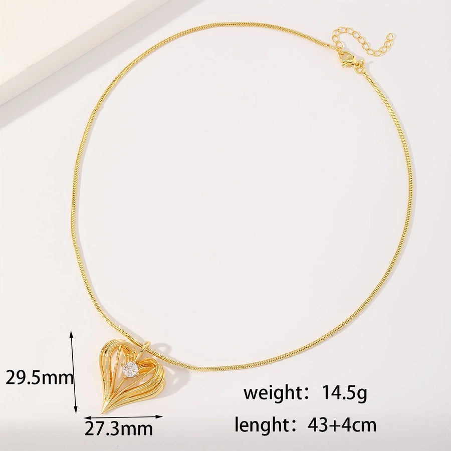 Jewelry Vintage Style Heart Shape Copper Zircon 18K Gold Plated Plating Inlay Pendant Necklace