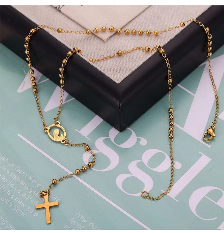 304 Stainless Steel 18K Gold Plated Casual Retro Simple Style Plating Cross Round Heart Shape Long Necklace - CEJEW