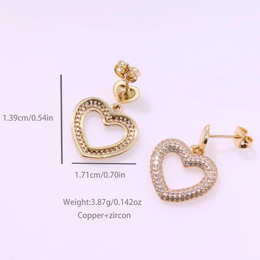 1 Pair Elegant Star Heart Shape Hollow Out Inlay Copper Zircon 18K Gold Plated Drop Earrings