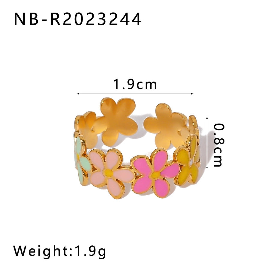 Jewelry Retro IG Style Heart Shape Flower Titanium Steel Enamel Plating Stainless Steel Rings