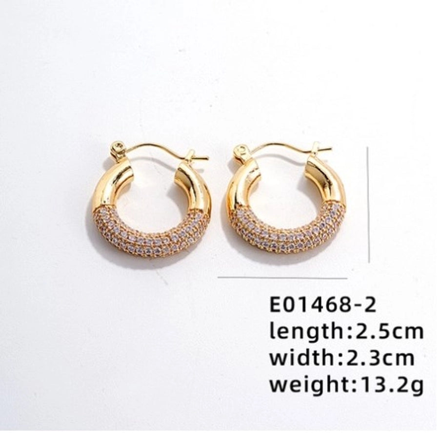 1 pair simple style round polishing plating inlay copper zircon white gold plated gold plated earrings